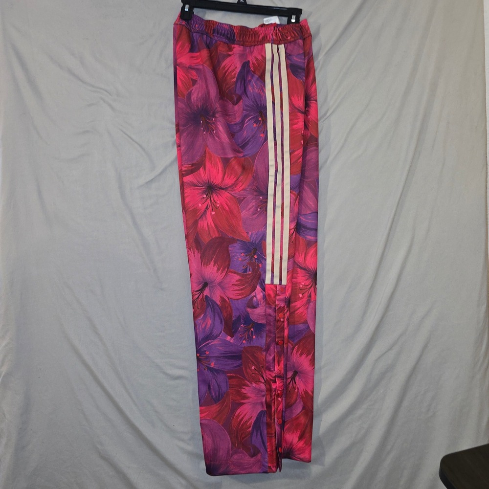 Adidas FARM Rio Track Pants Large Women Pink Purple Floral Snap Button Stripes